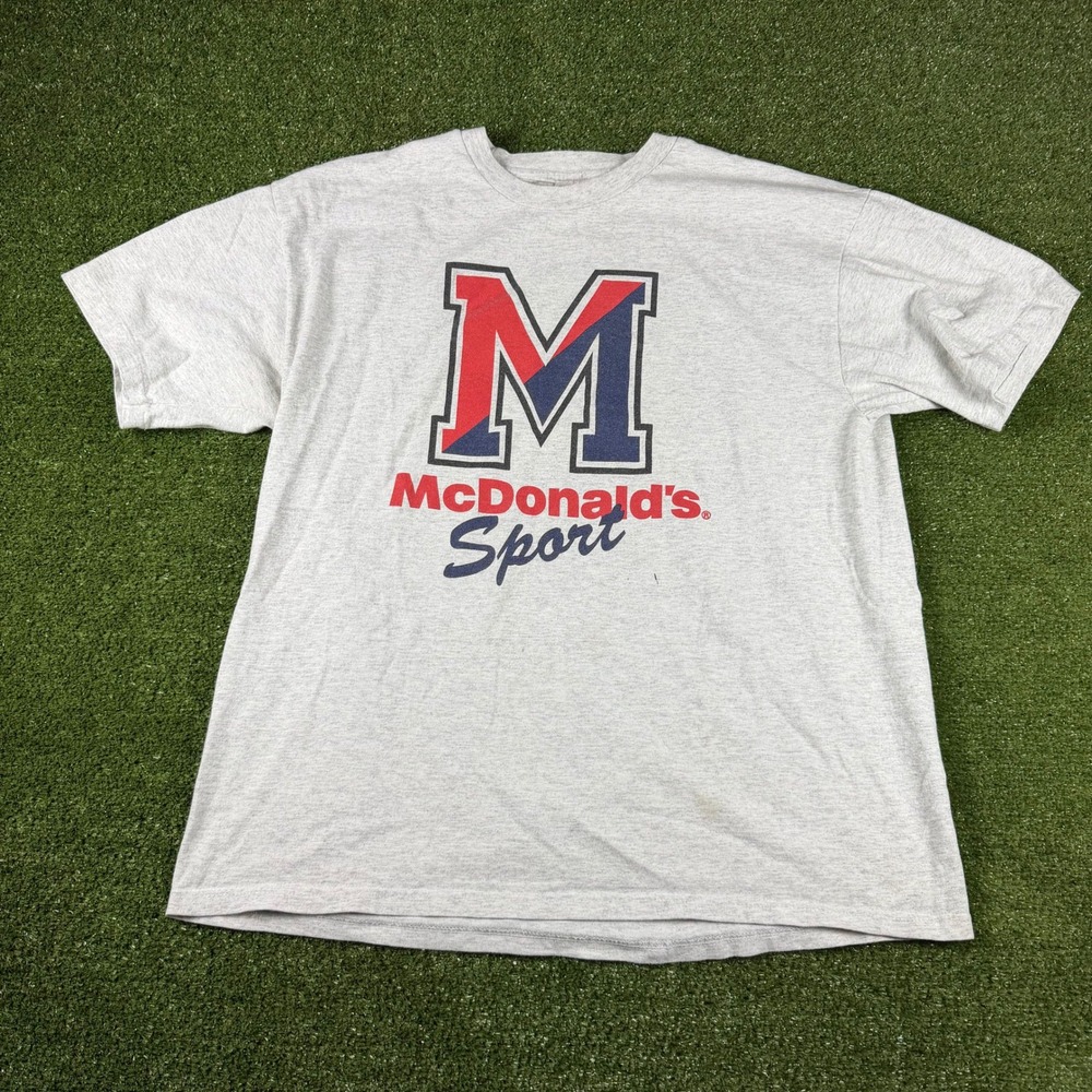 Vintage McDonalds Sport T Shirt Mens XL Gray Hanes Heavyweight Graphic‎ Tee 0603